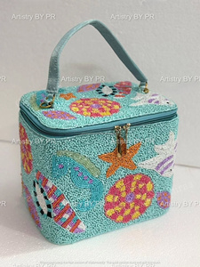 Handmade Beaded <b>Makeup</b> Bag Embroidered <b>Makeup</b> Bag Travel <b>Vanity</b> Box Zipper Organizer Luxury Toiletry Storage <b>Case</b> Beach Theme - Product Image 4