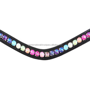 <b>Top</b> Brand <b>Rainbow</b> Crystals Diamante mega bling chain inlaid Empty channel Black English Leather horse brow band for bridle - Product Image 5