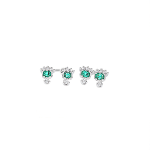 Pendientes de Oro Sólido de 14k con Esmeralda, Baño de Rodio y Engaste de Garra con Diamantes - Product Image 1