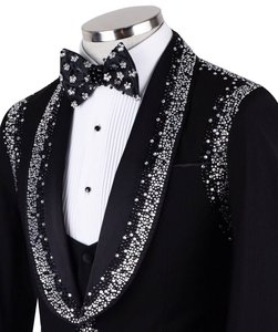 Men’s <b>Black</b> Rhinestone Embellished Tuxedo Blazer – Luxury Designer Wedding Party <b>Dinner</b> Jacket - Product Image 3