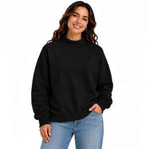 Sweat-shirt décontracté tendance pour femme, coupe oversize à épaules tombantes, col montant, tailles et couleurs personnalisables, service OEM - Product Image 1