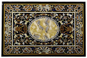 Plateau de table en marbre avec incrustation de pierres précieuses Pietra Dura - Product Image 5