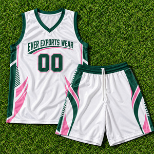 Tenue de basketball personnalisée blanche, verte et rose avec bordure, maillot et short, ensemble pour équipe de basketball avec nom et numéro d'équipe, commandes en gros pour équipes - Product Image 4