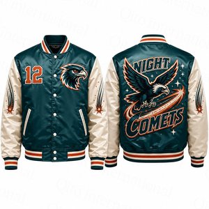 Veste universitaire en satin brodée sur mesure, coupe ajustée, style bomber, pour garçons, sublimation, polyester, veste en satin personnalisée - Product Image 1