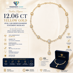 Yellow Gold Oval Lab Grown Diamond <b>Statement</b> <b>Necklace</b> in 14K Solid Gold, Multi-Shape Fancy Cut Diamond Drop <b>Necklace</b> 12.06 CT - Product Image 1