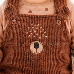 Conjunto de overoles de pana unisex para bebé al por mayor, mono de manga larga con broche de botón y pantalones con pechera bordados de oso lindo para infantes - Product Image 5