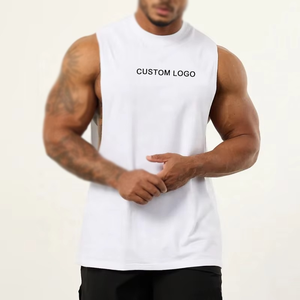 <b>Men</b> Plus Size <b>Black</b> Sleeveless Tank Top O-Neck Casual Knitted Solid Color Custom Logo Front Print Polyester - Product Image 4