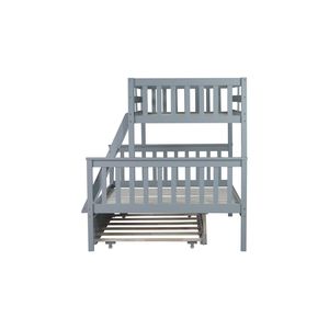 Lit superposé convertible en bois d'hévéa, double sur grand lit, avec lit gigogne, échelle amovible et barrière de sécurité, lits pour enfants - Product Image 1