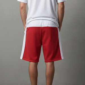 Shorts Bermuda Homme Rouge et Blanc à Rayures Latérales avec Cordon de Serrage, Logo Imprimé par Transfert Thermique, Tenue Décontractée, Taille Mi-Haute, Respirant, en Polyester - Product Image 4