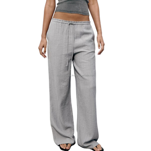 Pantalon décontracté pour femme 100 % lin personnalisable, respirant, disponible en plusieurs couleurs et tailles, offre ODM - Product Image 3