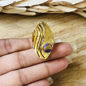 High Demand Purple Copper Turquoise <b>Ring</b> Gold Plated Wave <b>Ring</b> <b>Chunky</b> Full Finger Brass <b>Ring</b> Hollow Cutout Boho Wholesale <b>Ring</b> - Product Image 2