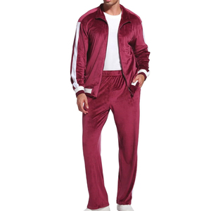 Hot Selling High Quality Maroon Color <b>Velvet</b> Printed <b>Jacket</b> Pant Joggers Autumn Elastic Waist <b>Men</b> Tracksuit Set Acid Wash - Product Image 6