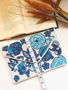 Monedero de Lona con Cierre de Cremallera y Diseño Clásico de Dibujos Animados, Hecho a Mano, de Primera Calidad, con Perlas Azules y Bordado para Mujer - Product Image 3