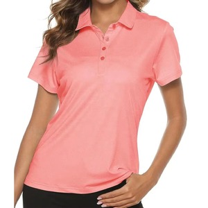 Polo Rosa Coral para Mujer, Manga Corta, Color Sólido, Casual, Transpirable, Tejido, Corte Regular, 100% Poliéster, Venta al Por Mayor OEM - Product Image 6