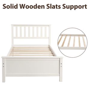 Letto a piattaforma in legno bianco, misura twin, con testiera e pediera, include supporto a doghe in legno - Product Image 5