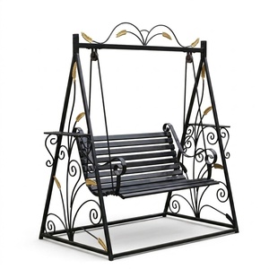 Chaise suspendue de jardin en fer forgé robuste pour 2 personnes, avec coussin - Product Image 1