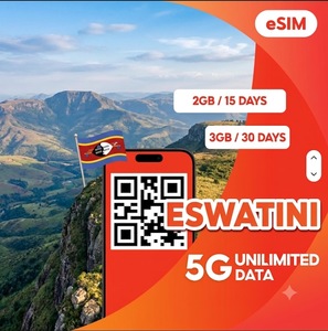 eSIM Eswatini 2 Go/15 jours ou 3 Go/30 jours, Internet de voyage 4G haute vitesse avec activation instantanée par code QR - Product Image 1