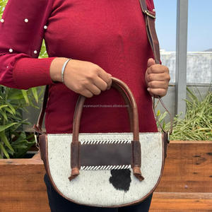 Bolso de Mano de Media Luna para Mujer, Bandolera de Cuero de Vaca, Estilo Rústico Occidental, Cosido a Mano, Correa Ajustable - Product Image 5