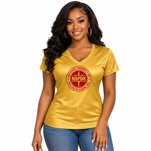 Camiseta de Cuello en V para Mujer, Tacto Suave, Manga Corta, Diseño Inspirado en Letras Griegas, Top Informal de Moda para Actividades Grupales - Product Image 1