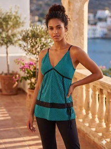 Women's Teal Geometric Print Spaghetti Strap Tank <b>Top</b> V-Neck Sleeveless Casual <b>Long</b> Spring Summer Breathable Cotton Vintage - Product Image 5