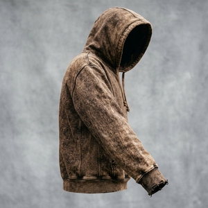 Sudaderas con Capucha de Felpa con Efecto Ácido para Hombre, Venta al por Mayor, Último Diseño Vintage, Servicio OEM, Transpirables, de Poliéster/Algodón, Casuales, con Bolsillo - Product Image 3