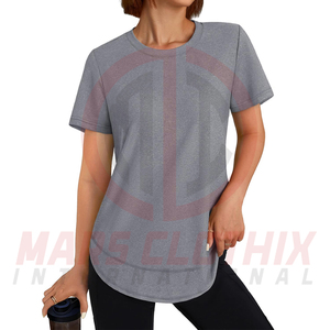 เสื้อยืดออกกำลังกายผู้หญิงทรงปกติสำหรับฤดูร้อน คอกลม แขนสั้น สวมใส่สบายๆ สำหรับออกกำลังกาย ขายส่ง - Product Image 4