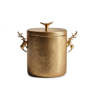 OEM Customized Round Hammered Gold Metal Ice Bucket with Deer Head Handles Glam Style Handmade Beverage Wine Tub For <b>Bar</b> Party - Product Image 6
