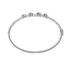 Brazalete de Acero Inoxidable con Baño de Rodio para Mujer, con Diamantes Redondos de Corte Brillante y Engaste de Garra, Joyería Clásica para Bodas - Product Image 5