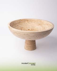 Cuenco de Piedra de Travertino de Lujo con Base, Hecho a Mano, Diseño Moderno y Minimalista, Elegante Regalo para Decoración del Hogar u Oficina - Product Image 5