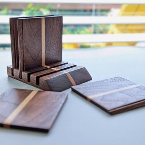 Sous-verres carrés en bois résistants à la chaleur, design moderne Wabi Sabi, pour protéger les tasses à café. - Product Image 2