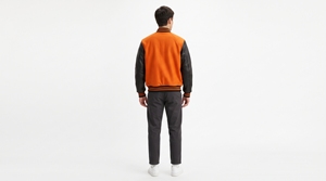 Chaqueta Varsity para Hombre Dumela, Naranja y Negra, Mangas de Cuero PU, Logotipo Frontal, Cierre de Botones, Ropa Exterior Casual de Otoño - Product Image 4
