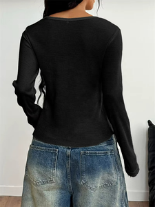 T-shirt décontracté slim à manches longues et col rond pour femme, collection Printemps-Été, couleur unie, haut de base, pull-over, chemisier - Product Image 3