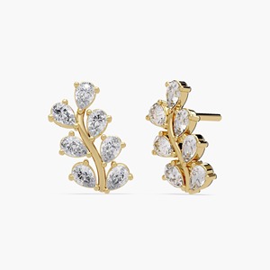 Pendientes de Diamante Cultivado en Laboratorio, Oro de 14K, 0.50ct, Forma de Hoja, Inspirados en la Naturaleza, para Boda, Aniversario, Uso Diario, Regalo - Product Image 3