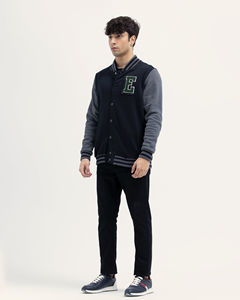 แจ็คเก็ตวาร์ซิตี้สีดำคุณภาพสูงสำหรับผู้ชาย คอตั้ง แขนหนัง แจ็คเก็ตเบสบอลแบบ Letterman สำหรับฤดูหนาว - Product Image 6