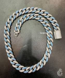 สร้อยคอแบบ Cuban Link สองสี ประดับเพชร Moissanite ทรงกลมเจียระไนแบบ Brilliant Cut ขนาด 18 นิ้ว สีเงิน สไตล์ฮิปฮอป เหมาะสำหรับทั้งชายและหญิง - Product Image 1
