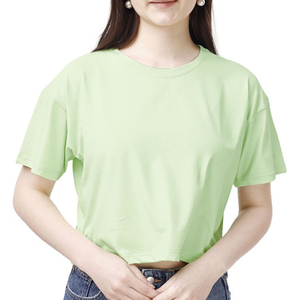 เสื้อยืดครอปแขนสั้นผู้หญิง คอทรงกลม ไหล่ตก  รับสกรีนโลโก้ เสื้อยืดลำลองสีพื้นเรียบง่ายสำหรับฤดูร้อน - Product Image 2