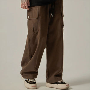 Pantalones cargo de pierna ancha de estilo japonés para hombre, pantalones deportivos holgados vintage con cordón y bolsillos grandes, pantalones rectos de primavera - Product Image 4