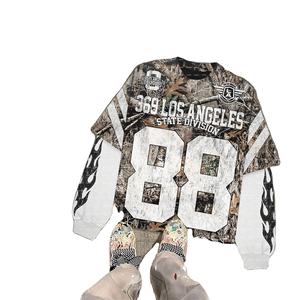 Vintage <b>Camo</b> Print Football Jersey Long Sleeve Men Oversized Streetwear Athletic Graphic T Shirt Casual Sports <b>Top</b> - Product Image 4