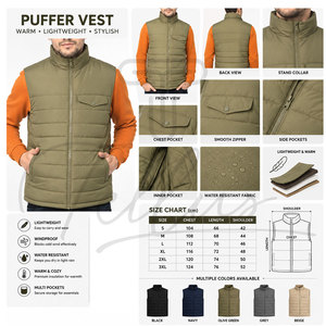Veste matelassée sans manches pour homme, légère, à capuche, imperméable, respirante, fermeture éclair, style décontracté, vente chaude, hiver, OEM - Product Image 5