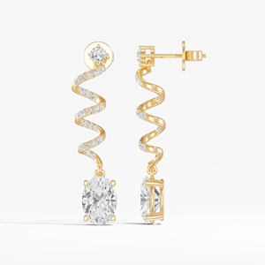 Pendientes de Diamantes Ovalados en Oro Amarillo de Lujo ZAWO con Diseño en Espiral, Diamantes Mossinate Certificados por GIA, Joyería de Boda para Mujer - Product Image 6