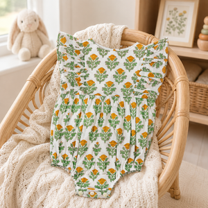 Mameluco de Bebé con Estampado de Flores Amarillas, Algodón Suave, Hombros con Volantes, Traje de Una Pieza para Bebés, Ropa de Verano para Recién Nacidos, Venta al Por Mayor - Product Image 5