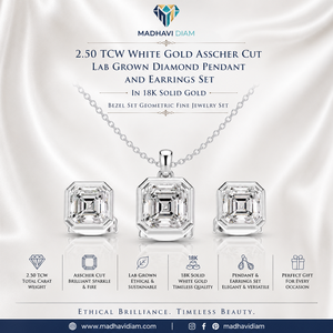 Premium 2.50 TCW Asscher Cut Lab Grown Diamond <b>Pendant</b> and Earrings Set 18K <b>Solid</b> White <b>Gold</b> Bezel Fine Jewelry for Women - Product Image 1