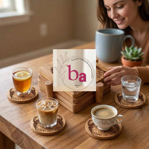 Juego de Posavasos Cuadrados de Madera Hechos a Mano con Diseño de Águila, Tapetes y Almohadillas Rústicas de 10 cm de Diámetro, Acabado Natural, Accesorio Decorativo para Mesa - Product Image 5