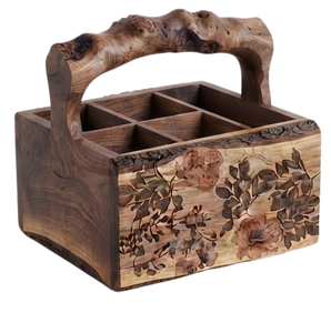 Customized Design Solid Wood Caddy Wholesale Exporter Floral Painted Design Manufacturer <b>Wooden</b> Serving Caddy Made in India - Product Image 2