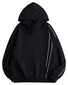 Sudadera con Capucha Negra para Hombre, con Franjas Laterales en Contraste, Felpa de Algodón, Bolsillo Canguro, Estilo Urbano, Logotipo Personalizado OEM - Product Image 1