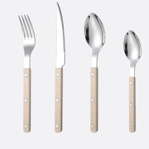 Ensemble de couverts en acier inoxydable de 5 pièces avec manches en verre finition argentée, compatibles lave-vaisselle, pour la table, le café et la maison - Product Image 2