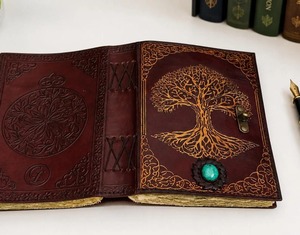 Brown Tree of Life Leather Journal with Brass C-Lock Closure - Product Image 2