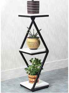 Support à plantes géométrique moderne à 3 niveaux avec étagères carrées, structure métallique, support d'angle intérieur/extérieur pour plantes, fleurs, pots - Product Image 5