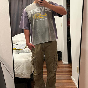 T-shirt personnalisé en coton épais, color-block, coupe carrée, coutures apparentes, style vintage, surdimensionné, délavé à l'acide pour homme - Product Image 3