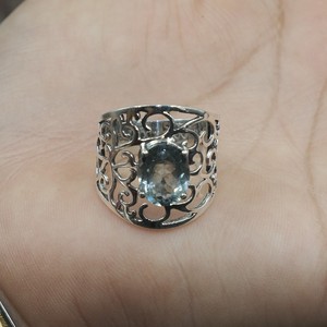 Natural Blue Topaz Silver <b>Ring</b> Handmade Filigree Wide Band <b>Statement</b> <b>Ring</b> Vintage Design Jewelry Gift for Women for unisex Him - Product Image 4